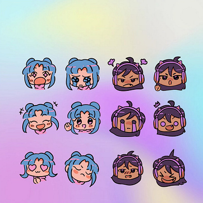 CUTE MINIMAL EMOTES 2d animation art avatar brand identity branding design drawing emotes graphic design icon illustration logo minimal motion graphics social media stream streamer setup twitch vector