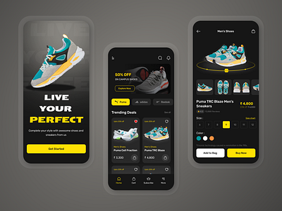 Shoes Store - Mobile app cart design detail screen ecommerce home screen mobile app modern online store product puma shoes shopify shopping sneakers store ui ux