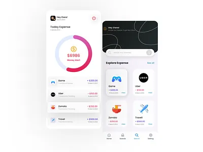 Expense app Ui Design 2d 3d app colourfull ui design design designer dribble expense figma graphic designer graphic designing illustration logo ui ui design user experience user interface ux ux design
