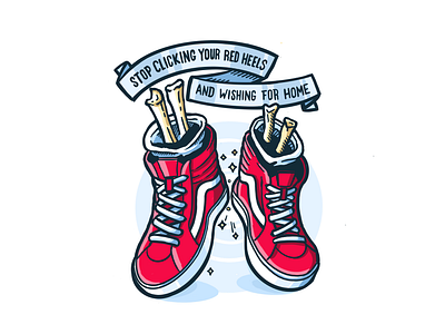 Stop Clicking Your Red Heels apparel branding design gaslight gaslight anthem illustration logo procreate punk red heels shetland slippers vans