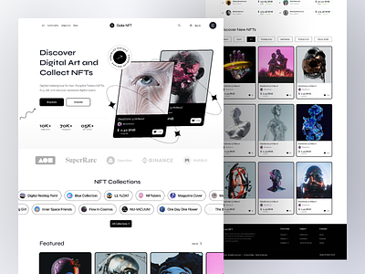 NFT Marketplace Website black and white crypto cryptoart cryptocurrency game marketplace home page landing page marketplace nft nft collection nft marketplace nft website nft website design nftart nfts nftwebsite ui ux web webdesign