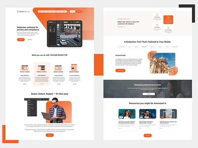 VIDIZMO Redactor.ai (SaaS) Website Landing Page ai ai solutions branding design graphic design landing page orange orange theme redaction saas software website typography ui ux vector video video redaction web design website