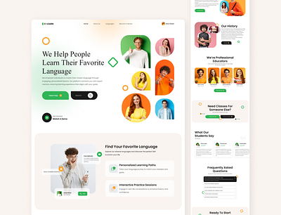 E-Learn - Website Design adobe xd animation branding custom website figma graphic design illustration language learning language website mobile app mobile design mobile view design responsive website ui ui design uiux ux design web design web development website