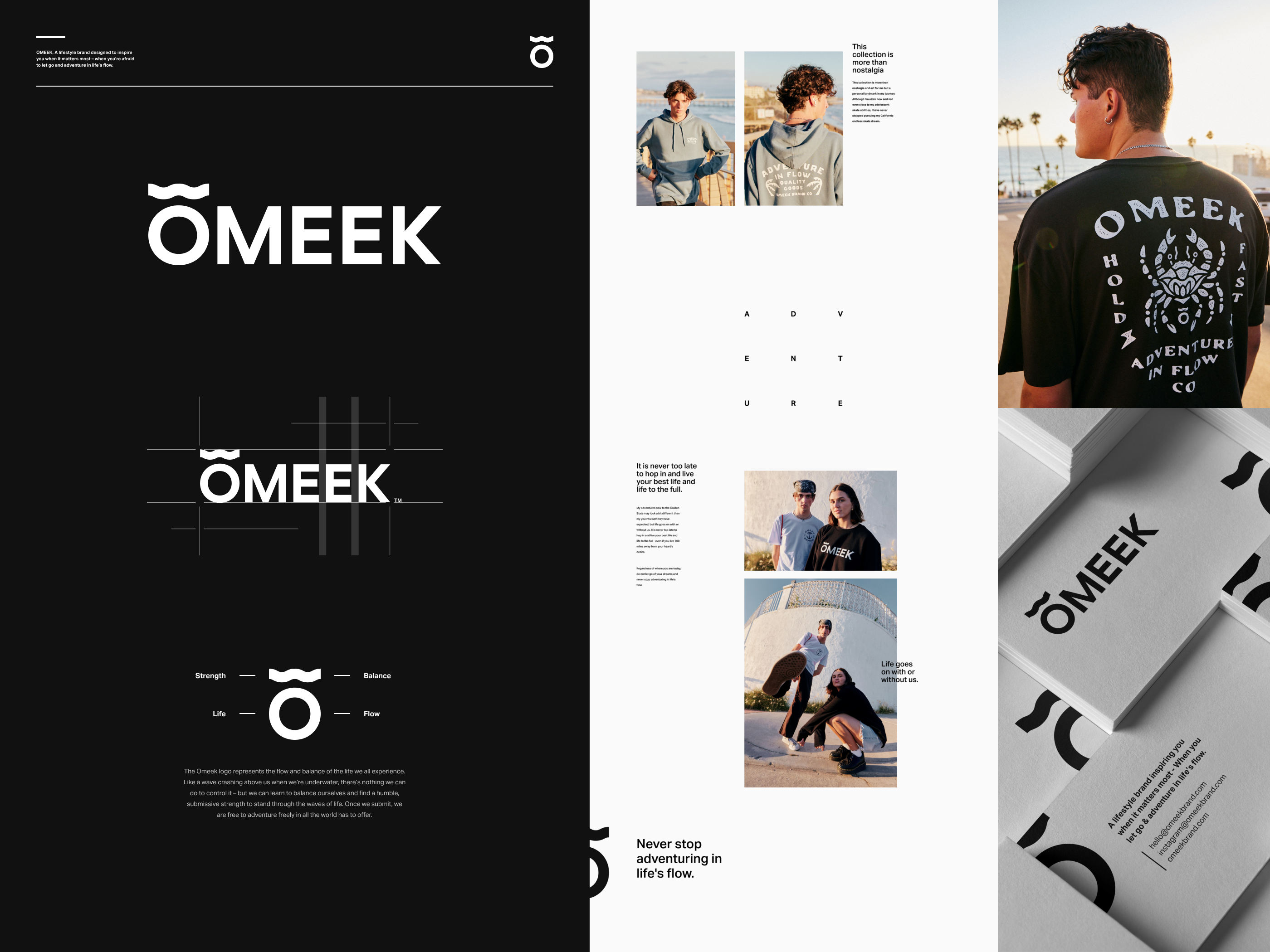Omeek Brand Identity brand branding clothing fashion illustration layout logo logo design photography skateboard surf typography