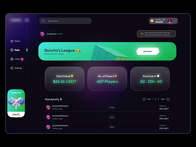 Defi Gaming - Pool Details blockchain crypto design figmadesign game gamified gaming pools staking