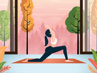 YOGA ILLUSTRATION adobe illustrator flat design flat illustration forest graphic design illustration illustrator yoga yoga illustration