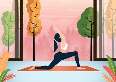 YOGA ILLUSTRATION adobe illustrator flat design flat illustration forest graphic design illustration illustrator yoga yoga illustration