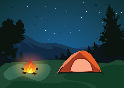 Night atmosphere when camping alone adobe illustrator camping camping illustration design flat design flat illustration forest graphic design ill illustration landscape night night atmosphere vector