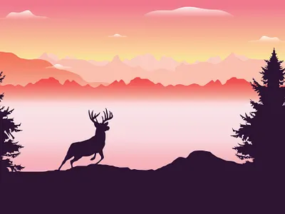 Photographing a deer on the hill adobe illustrator deer design flat design flat illustration graphic design illustration morning silhouette vector