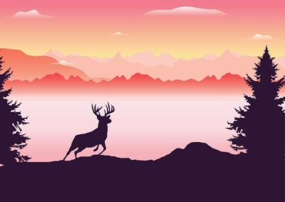 Photographing a deer on the hill adobe illustrator deer design flat design flat illustration graphic design illustration morning silhouette vector