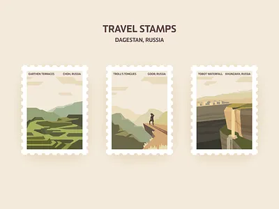 Travel stamps of Dagestan chasm dagestan dagestan illustration dagestan stamp flat illustration goor gorge mountain illustration mountain stamp nature illustration nature stamp postage card postage design postage mark postage stamp precipice russia stamp design travel stamps waterfall