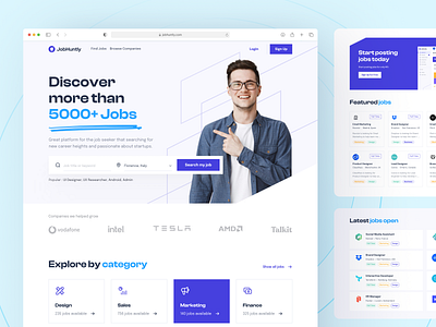 Jobhuntly - Job Seeker Homepage agency app applicant company design employment hire home homepage job job finder job seeker landingpage minimal modern recruit start up ui ux