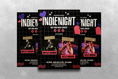 Indie Night Flyer Music concert design flyer illustration indie music poster template