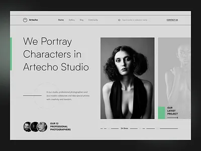Artecho Studio Website art black black and white echo echo design echodesign fashion hero section landing minimal model modeling photographer photography photomodel portrait studio website white women