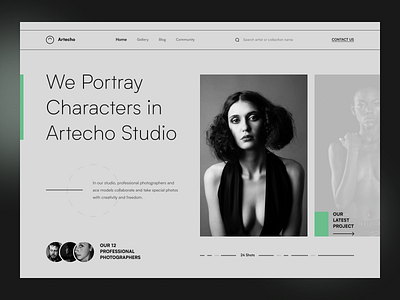 Artecho Studio Website art black black and white echo echo design echodesign fashion hero section landing minimal model modeling photographer photography photomodel portrait studio website white women