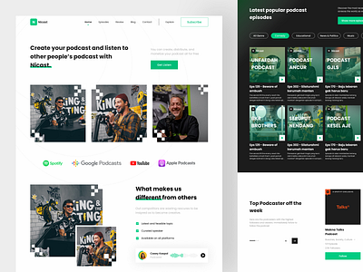 Nicast - Podcast Landing Page audio clean conversation design homepage landing page listening minimalist player podcast podcaster podcasting product ui uidesign uiux userinterface ux web website