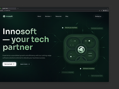 Innosoft home page dark design fintech flat hero home landing layo page product saas studio team ui ux website