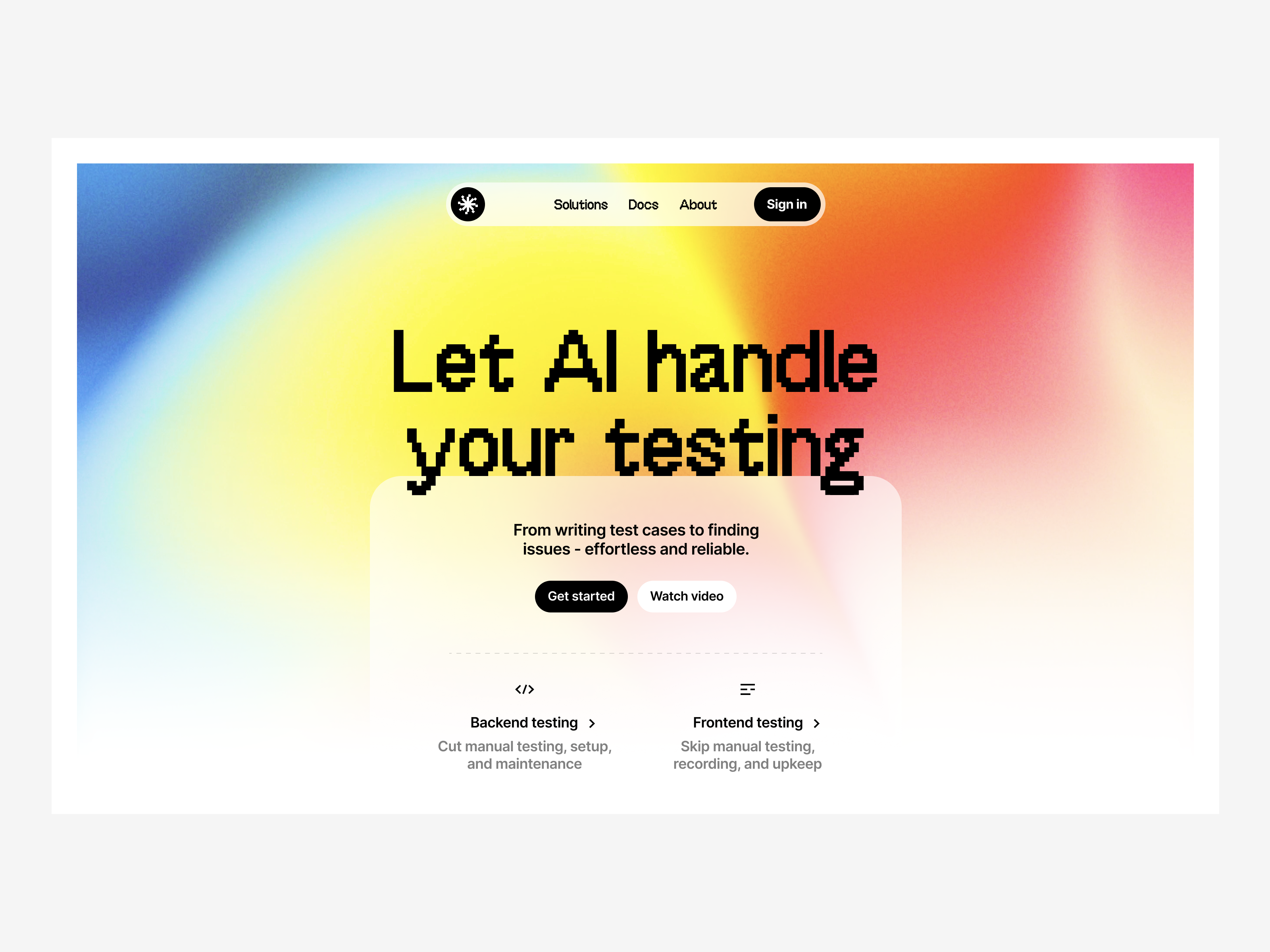 Landing Page: AI Testing ai ai testing animation automation testing branding gradient hero page homepage landing page platform ui design visual design