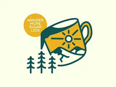 Wander More Sugar Less 1 adventure apparel apparel design barista caffeine coffee coffee addict drink espresso holiday illustration mountain national park nature outdoors quotes t shirt design travel wanderlust wildlife