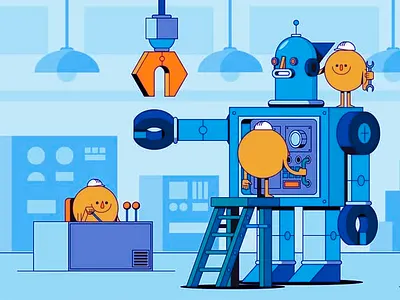 Robot Building - Illustration Design art art design art illustration artist artwork blue palette colorful colorful art creative creative design creativity design digital illustration illustration illustration design robot robot building robot designing vibrant vibrant colors