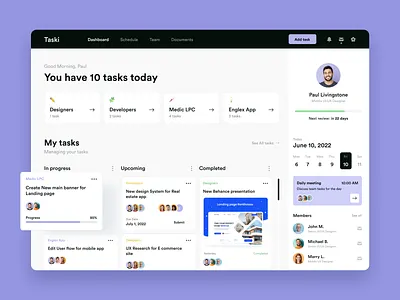 Taski - Project Management Dashboard dashboard management manager planner projects simple task team web