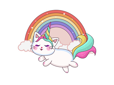 Cute Cat Kawaii Unicorn Illustration animal cartoon cat unicorn chibi cute cat friendship graphic design heart illustration kawaii kids kitty love pet playing rainbow unicorn vector