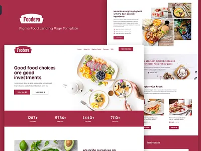 Foodera — Figma Food Landing Page Template app branding design figma finance graphic design illustration insurance landing page motion graphics parallax portfolio portfolio template ui ui design uikit ux ux design web development website