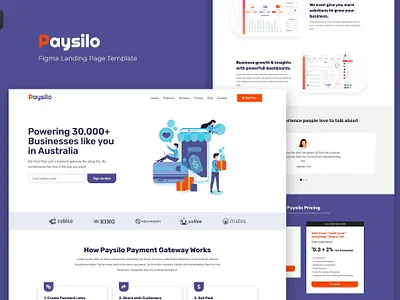 Paysilo — Figma Landing Page Template app branding design figma finance graphic design illustration insurance landing page motion graphics parallax portfolio portfolio template ui ui design uikit ux ux design web development website