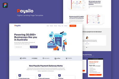 Paysilo — Figma Landing Page Template app branding design figma finance graphic design illustration insurance landing page motion graphics parallax portfolio portfolio template ui ui design uikit ux ux design web development website