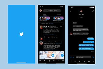 Twitter screens design illustration product designer typography ui uiiux ux