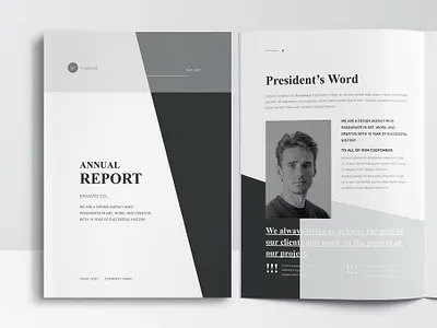 FREE Creative Annual Report book business company company profile corporate creative design facing facing pages marketing minimalist pages print print design print template profile project pubric pubric print strategy