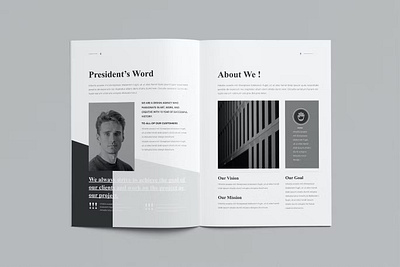 FREE Creative Annual Report book business company company profile corporate creative design facing facing pages marketing minimalist pages print print design print template profile project pubric pubric print strategy
