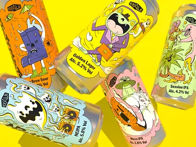 Exale rebrand alcohol ale beer beer label beverage brand identity branding brewery can cloud dope drinks fun illustration ipa lager packaging pint vector visual identity