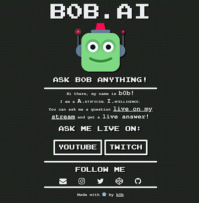 b0b.online - Talk with an A.I. - Artificial Intelligence a.i. artificial intelligence code hacker script stream streaming twitch youtube