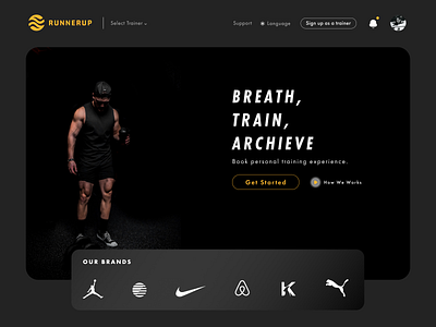Runner up Landing page Hero section Design adobe photoshop adobexd branding creative daily ui dark theme design figma graphic design hero section illustration landing page runner up sport ui ui design ux