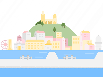 Marseille - Illustration adobe cathedral city design figma flat flat design france graphic graphic design illustration illustrator marseille minimal port sea ui vector ville xd