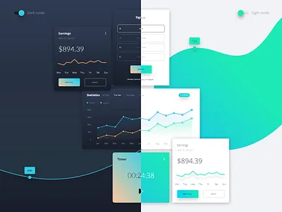 Dark vs. Light Datta Dashboard UI Kit admin panel adobe checkout components dashboard graphic login menu pie chart statistics ui ui kits uiux user interface ux design wizards