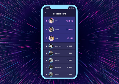 #Daily UI • 019 • Leaderboard app app design dailyuichallenge dark theme day 019 day 19 design design challenge game game design gaming leader list leaderboard mobile players players lisr rating ui