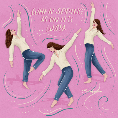 Spring is on it’s way! book cover design character design character study design editorial design female character female illustrator hand drawn happy dance illustration procreate spring