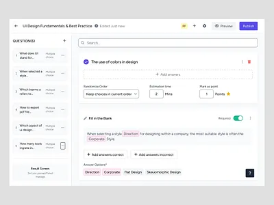 Fill in the Blank Quiz Questions in a SaaS LMS course education education platform fill in the blank learner learning management system learning material learning path lms product design quizz saas saas design student team training ui ux web app web design