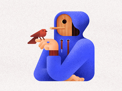 Waiting for spring animals bird bird house character design face geometric hoodie illustration nature ring spring wood