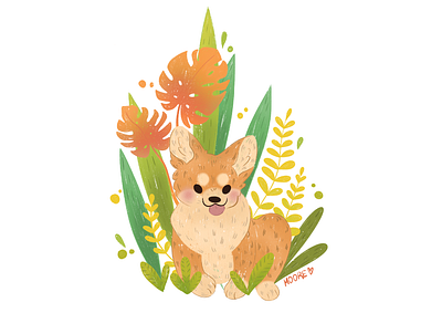 Jungle animal illustration animals corgi corgi illustration dog dog illustration illustration jungle jungle dog procreate