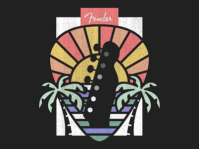 Fender Guitars - Sunset Tele 70s apparel design fender fender guitars guitar icon instrument modern modernism modernist music palm tree retro shirt simple sunset thick lines tropical vintage