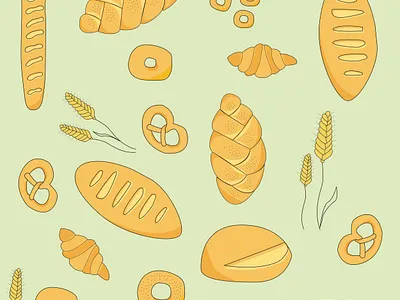 Bread baking on a green background with wheat cake