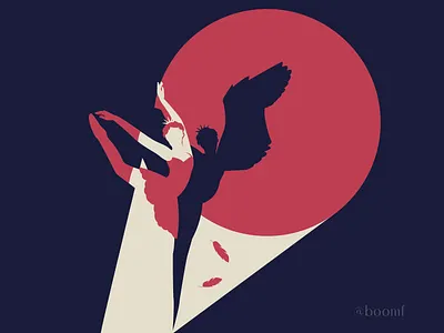 Black Swan ballerina ballet bird black character dance elegant girl grace illustration red scene swan vector wings woman