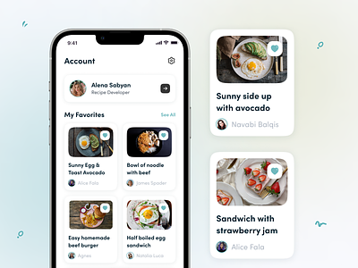Recipely - Food App Profile & Settings app cook cooking delivery design favorite food heatlthy meal minimal mobile modern my account nutrition profile recipe settings ui ux
