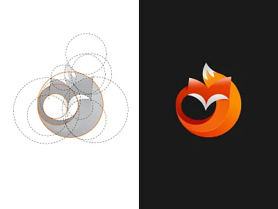 Fox Logo Design & Golden Ratio Grid animal logo branding creative logo fox fox logo fox logo for sale golden ratio golden ratio logo logo logo design logo for sale logo grid logotype mark symbol