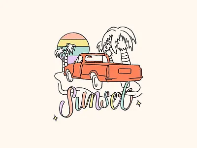 Beachy Disco Sunset 90s 90s colors beach disco illustration lettering sunset truck