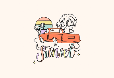 Beachy Disco Sunset 90s 90s colors beach disco illustration lettering sunset truck