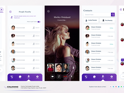 Chat Screen UI calls chat chat screen contacts craxinno craxinnotechnologies design figma design find friends graphic design illustration messages nearby software development technologies ui users videocalls